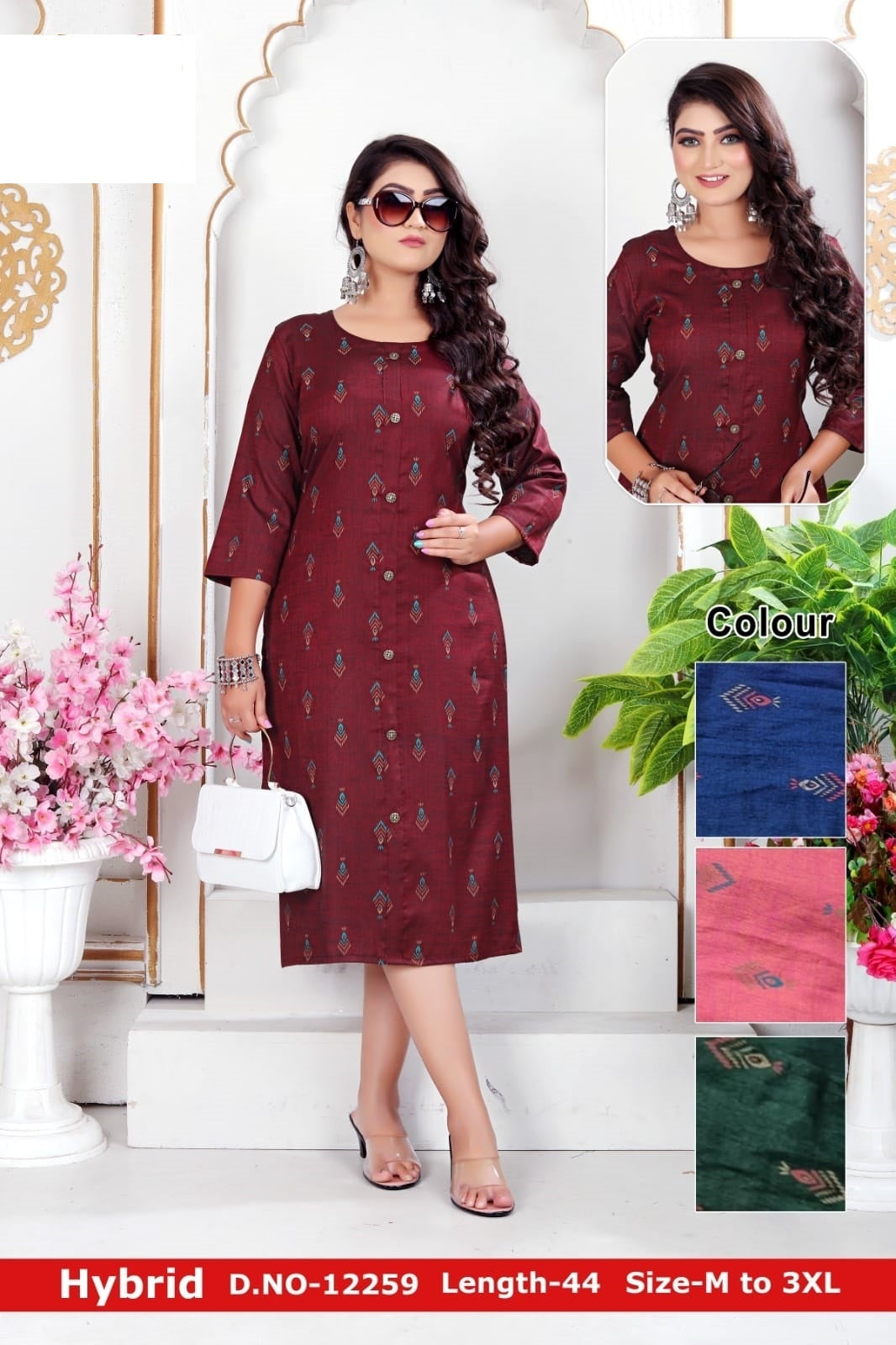 Hybrid Zoya Two Tone Knee Length Kurtis