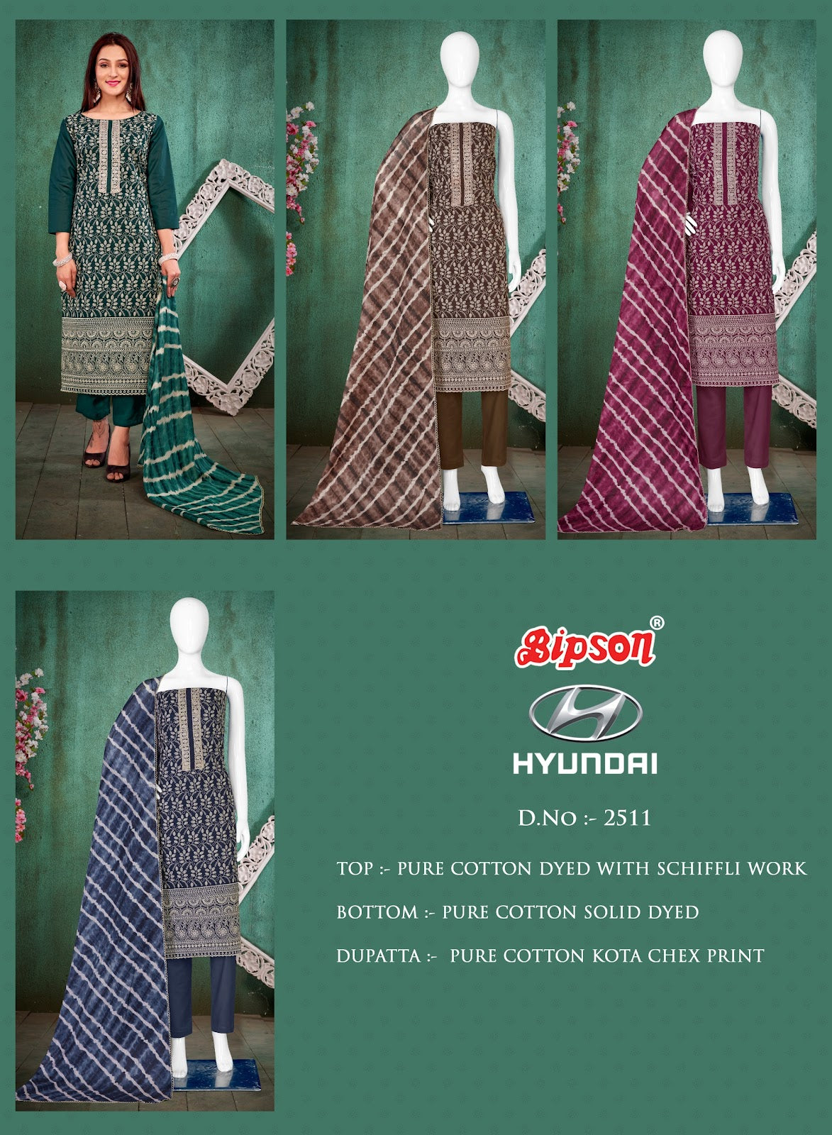Hyundai-2511 Bipson Prints Cotton Pant Style Suits