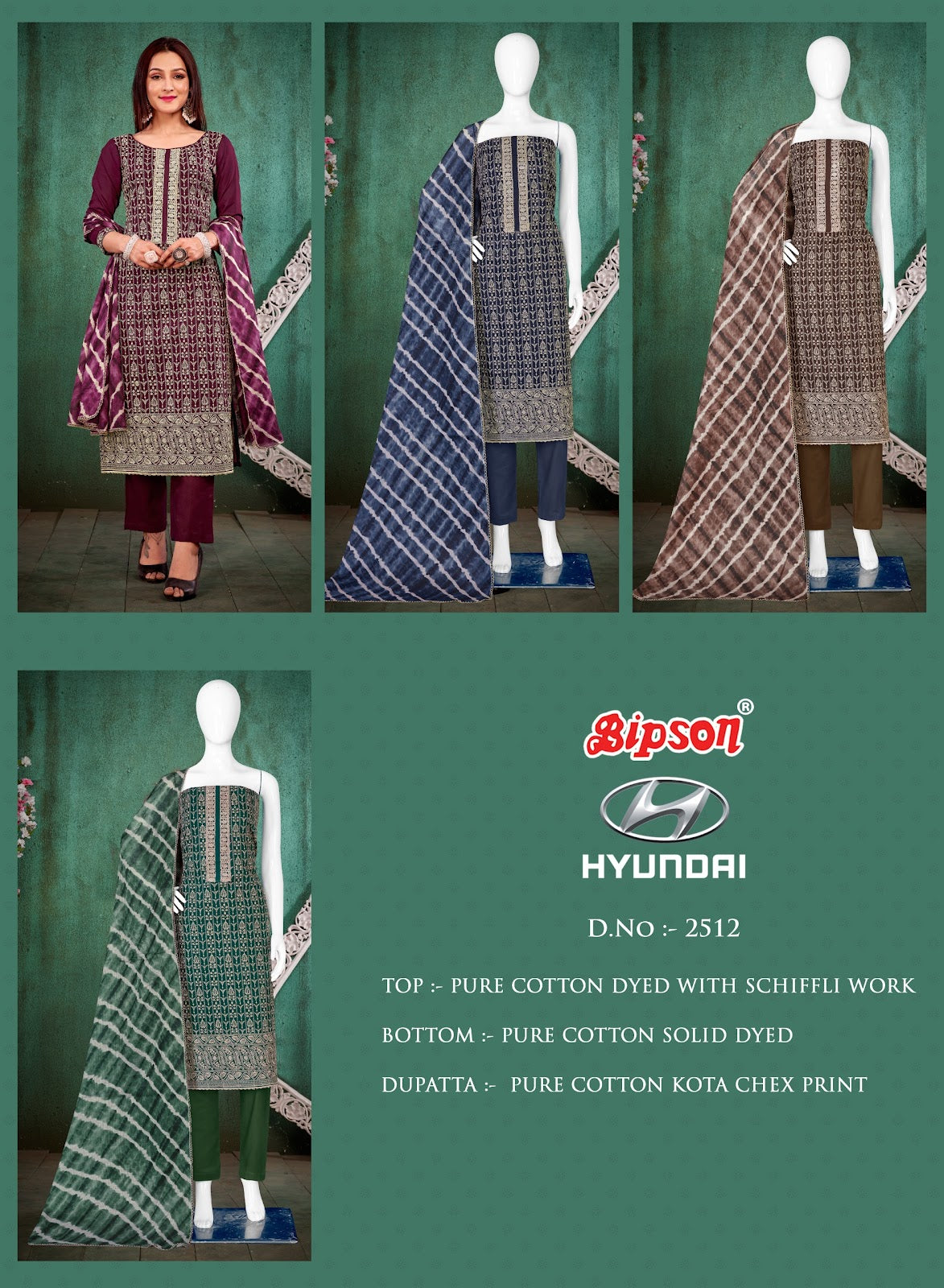 Hyundai-2512 Bipson Prints Cotton Pant Style Suits