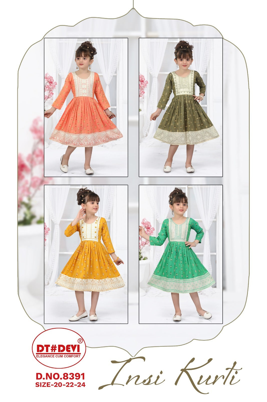 Insi-8391 Dt Devi Rayon Girls Anarkali Kurti