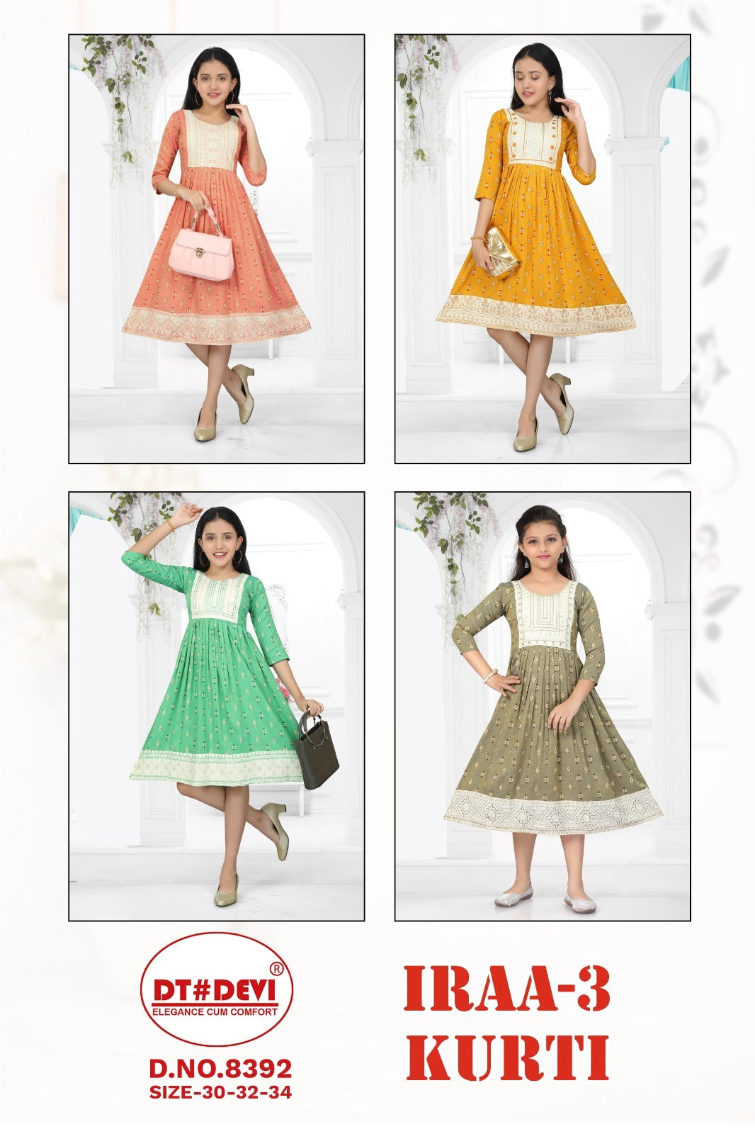 Iraa-3-8392 Dt Devi Rayon Girls Anarkali Kurti