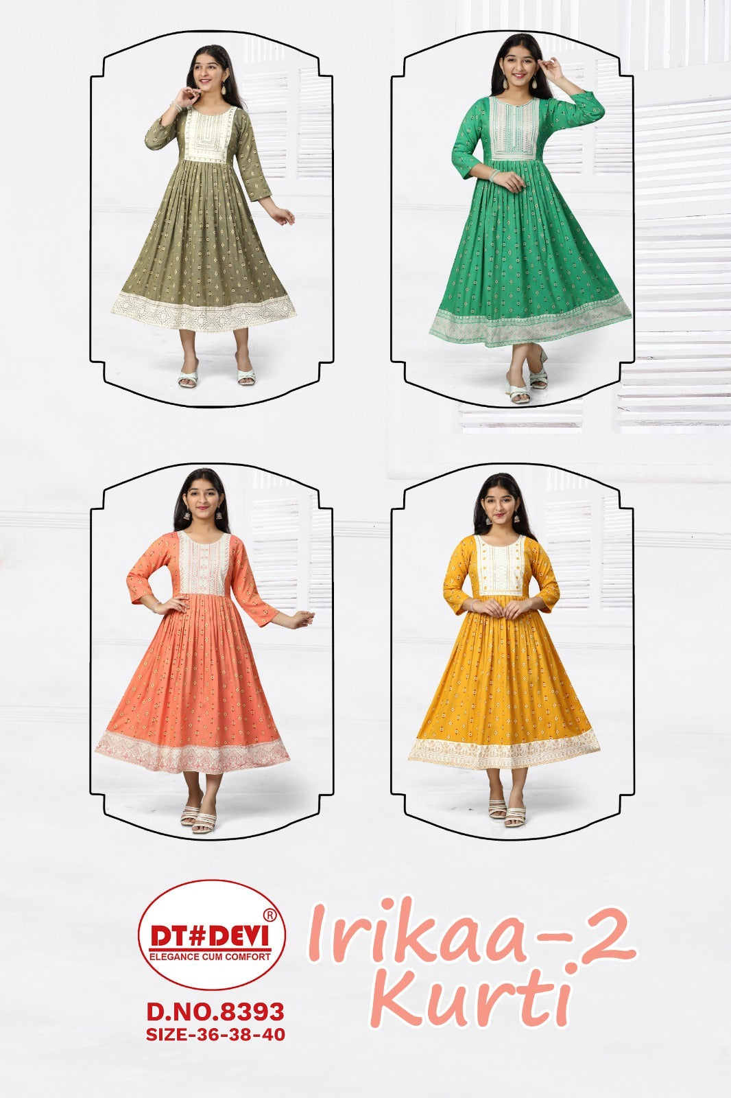 Irikaa-2-8393 Dt Devi Rayon Girls Anarkali Kurti