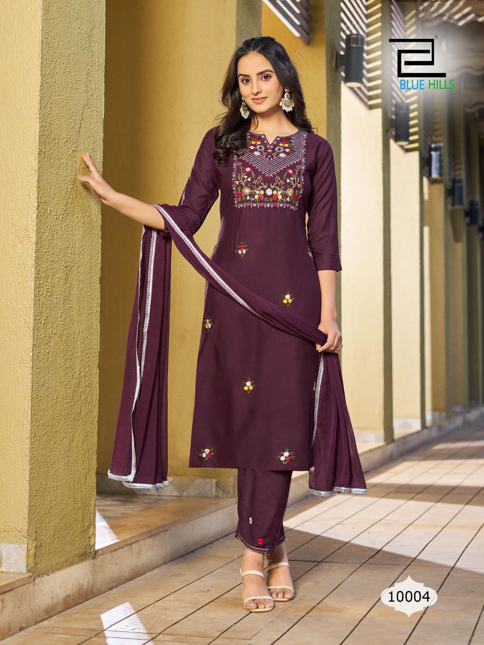 Jannat Blue Hills Rayon 14Kg Readymade Pant Style Suits