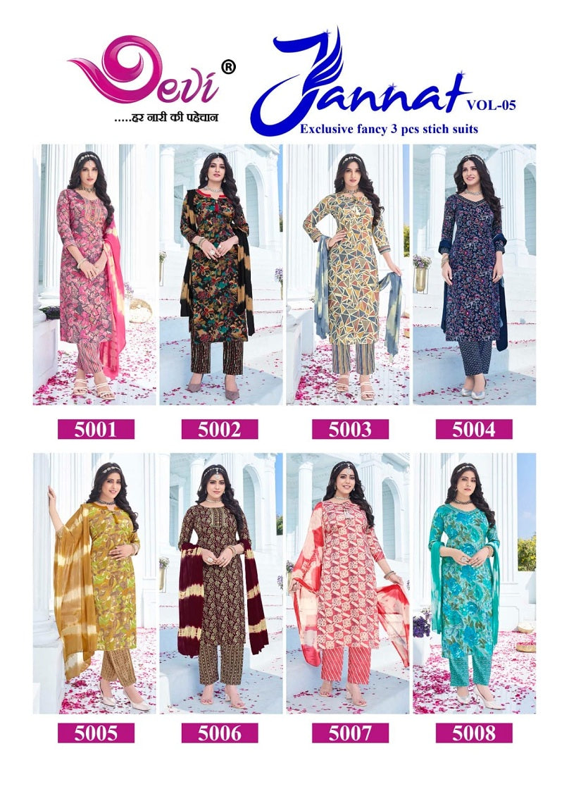 Jannat Vol 5 Devi Rayon Capsule Readymade Pant Style Suits