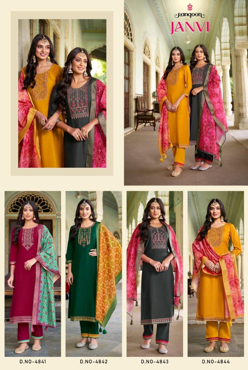 Janvi Rangoon Silk Readymade Pant Style Suits