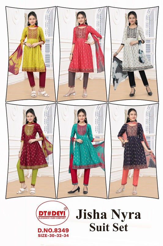 Jisha-8349 Dt Devi Rayon Girls Readymade Pant Suits