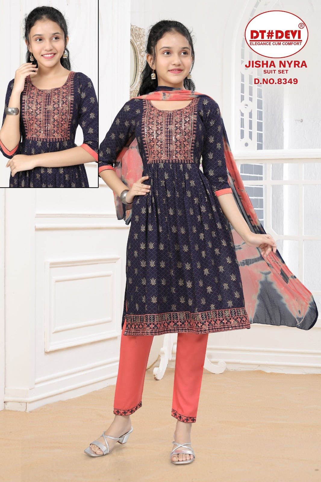 Jisha-8349 Dt Devi Rayon Girls Readymade Pant Suits