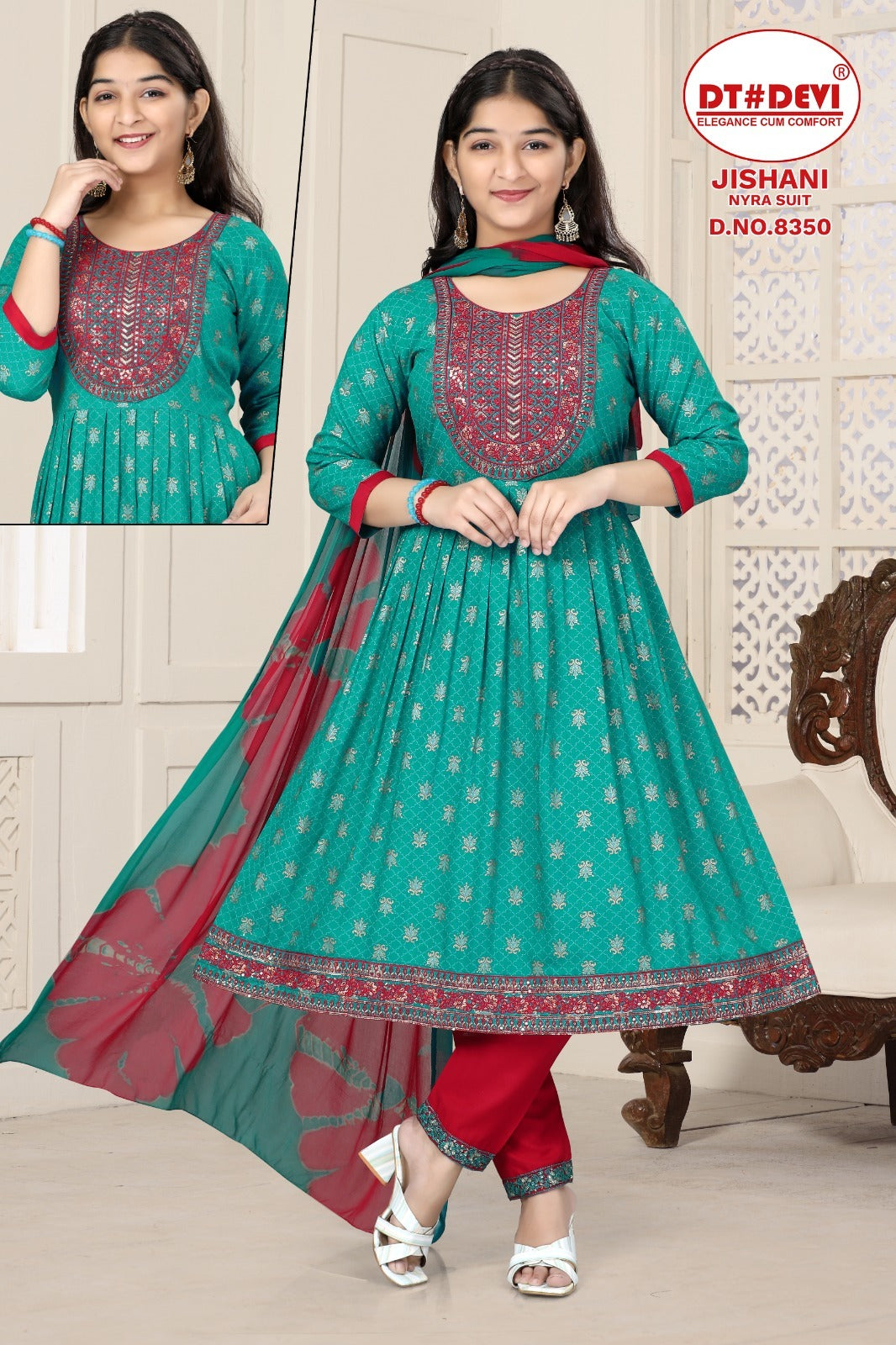 Jishani-8350 Dt Devi Rayon Girls Readymade Pant Suits