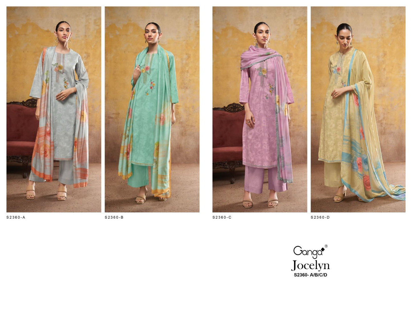 Jocelyn -2360 Ganga Premium Cotton Plazzo Style Suits