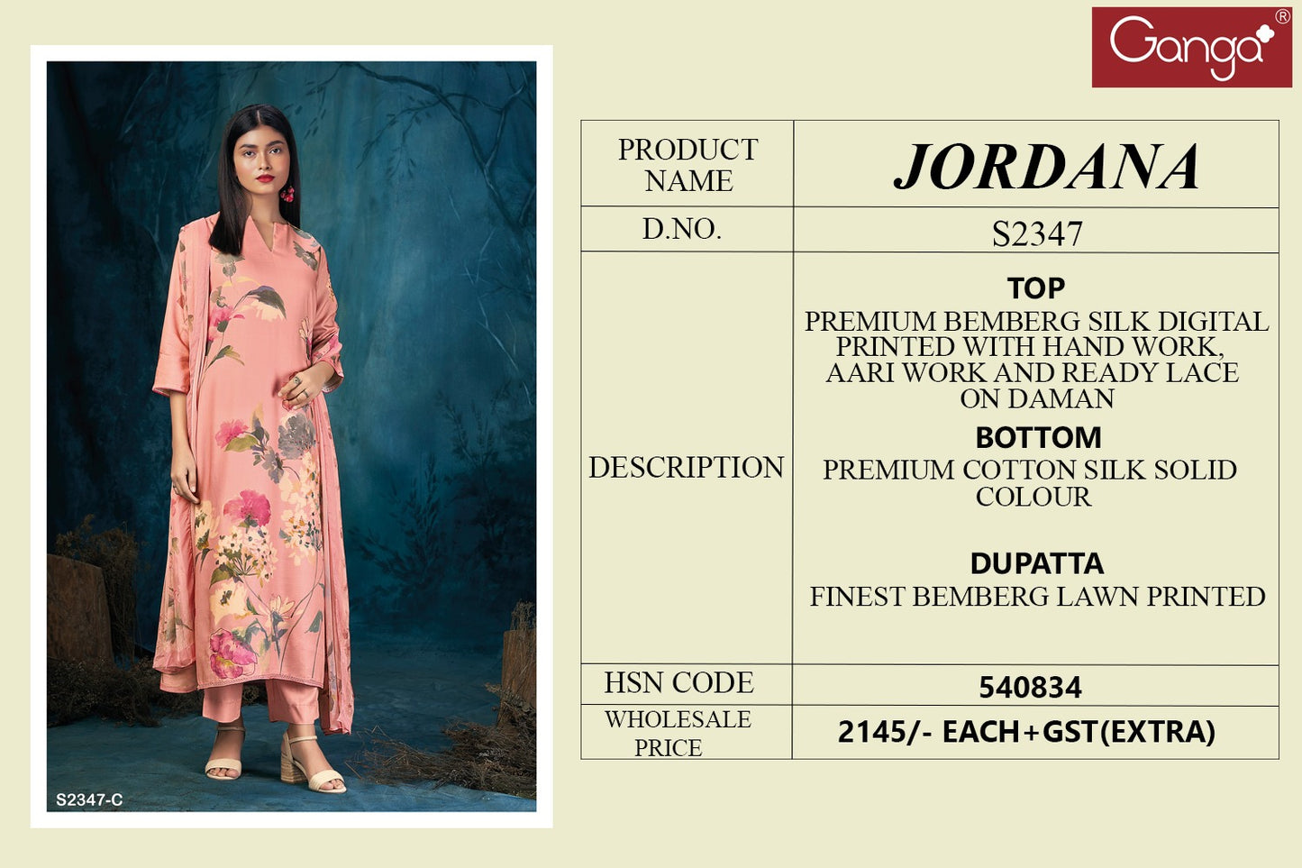 Jordana 2347 Ganga Bemberg Silk Plazzo Style Suits