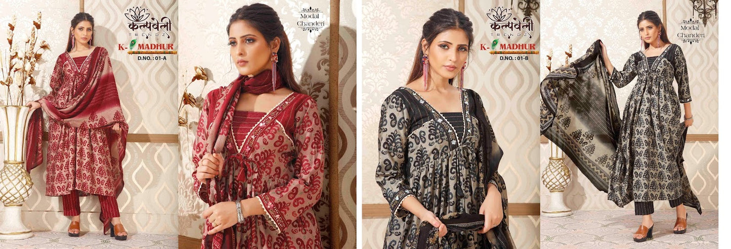 K-Madhur-1 Kalpveli Modal Chanderi Readymade Pant Style Suits