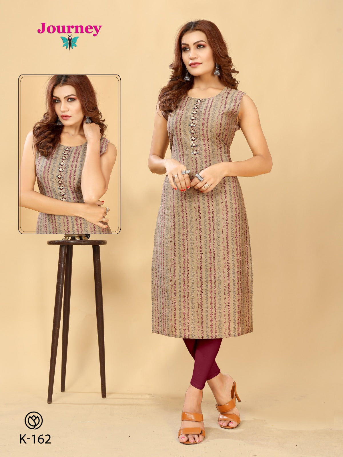 K 162-163 Journey Design Chanderi Long Straight Kurti