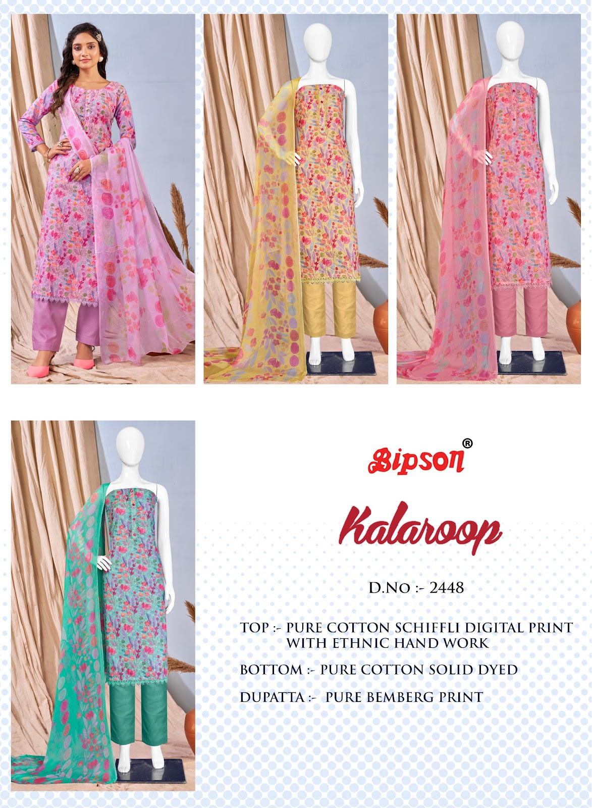 Kalaroop-2448 Bipson Prints Cotton Pant Style Suits