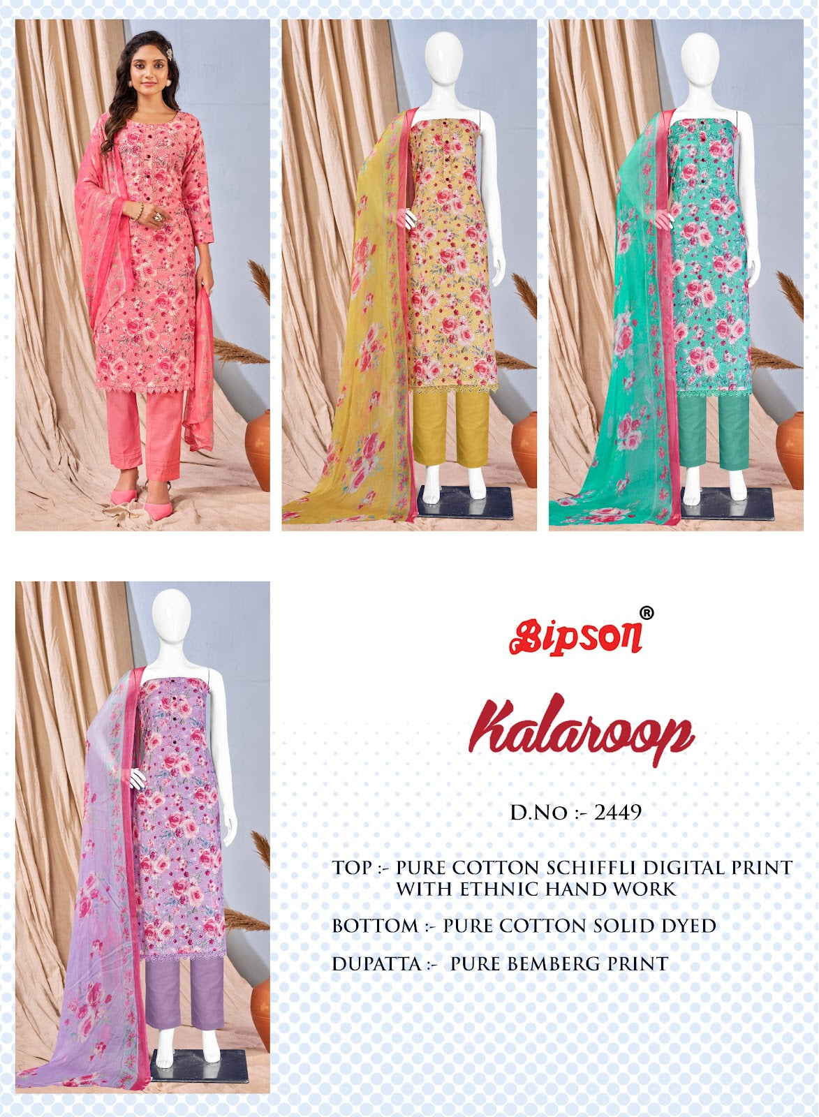 Kalaroop-2449 Bipson Prints Cotton Pant Style Suits