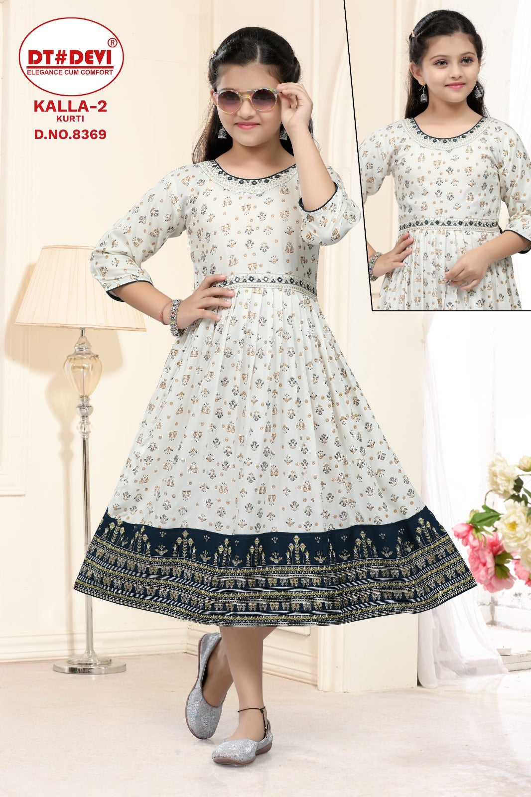 Kalla-2-8369 Dt Devi Reyon Girls Anarkali Kurti