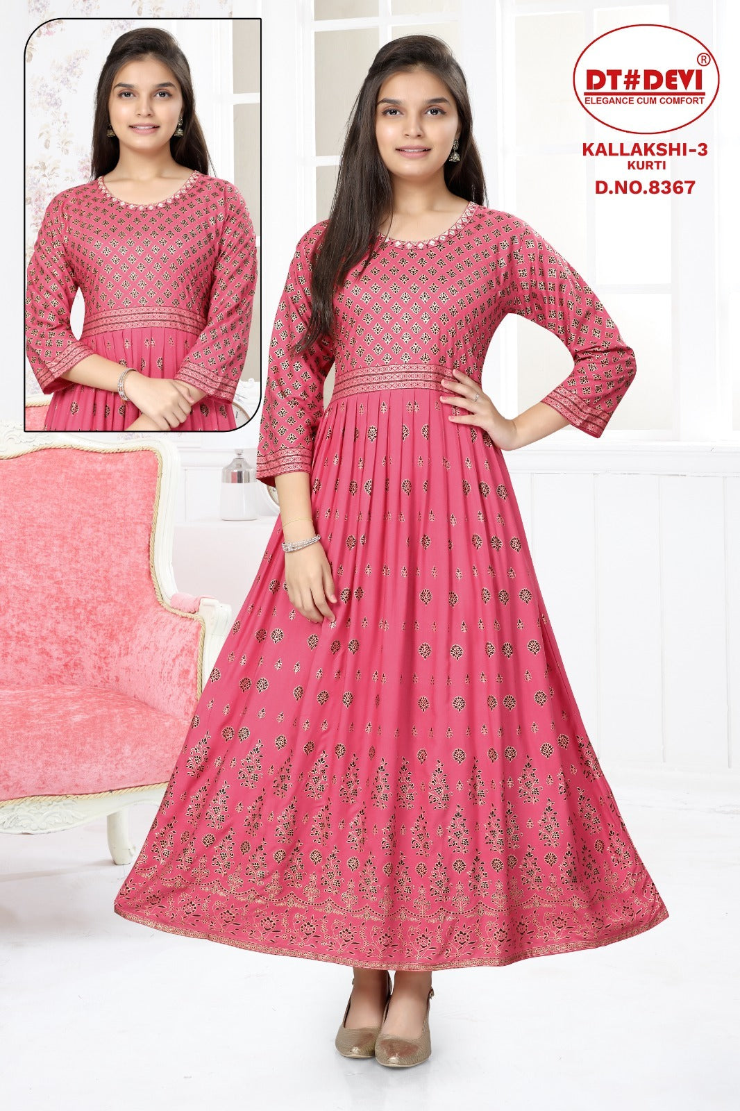 Kallakshi-3-8367 Dt Devi Reyon Girls Anarkali Kurti