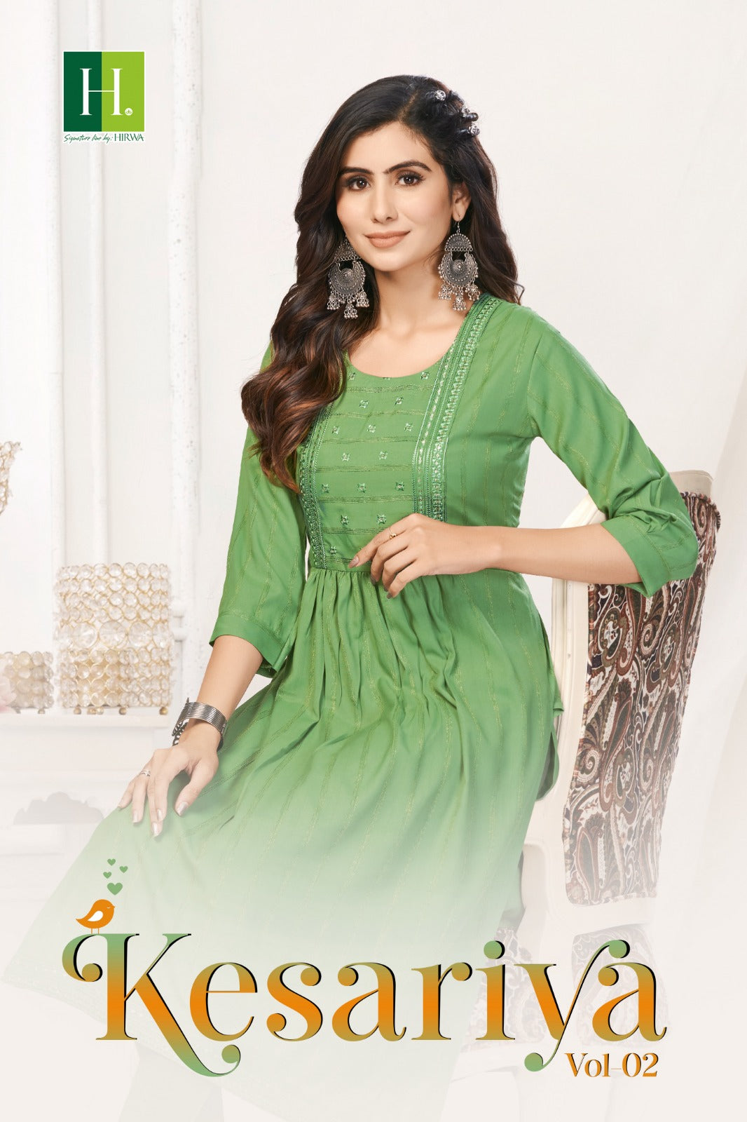 Kesariya Vol 2 H Dot Viscose Rayon Naira Cut Kurtis