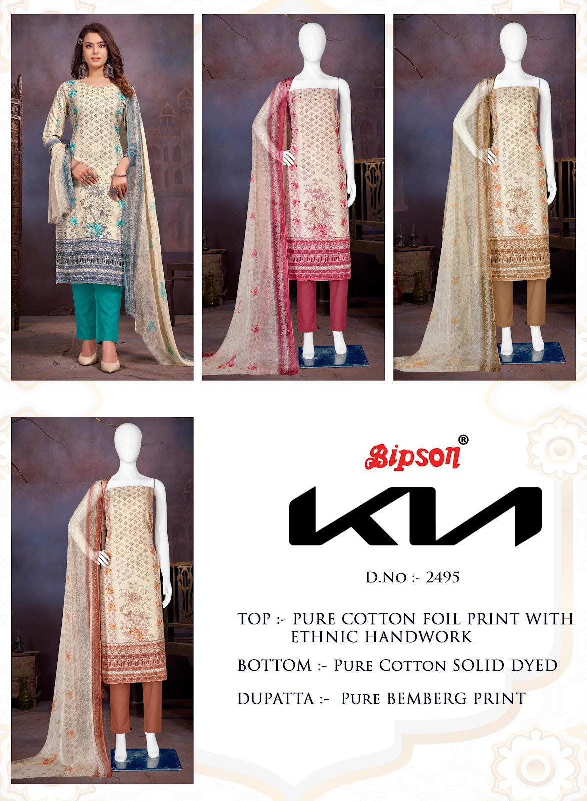 Kia 2495 Bipson Prints Pure Cotton Pant Style Suits