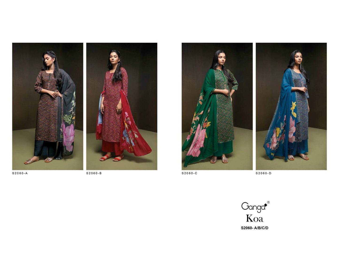 Koa 2060 Ganga Cotton Satin Plazzo Style Suits