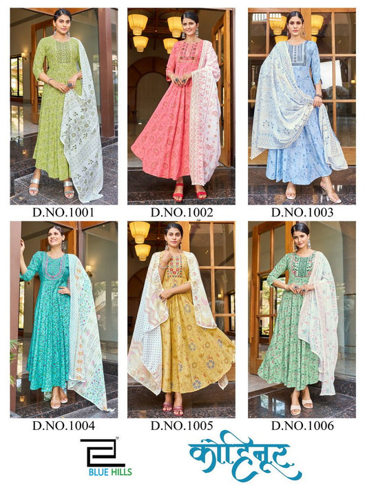 Kohinoor Blue Hills Rayon Gown Dupatta Set