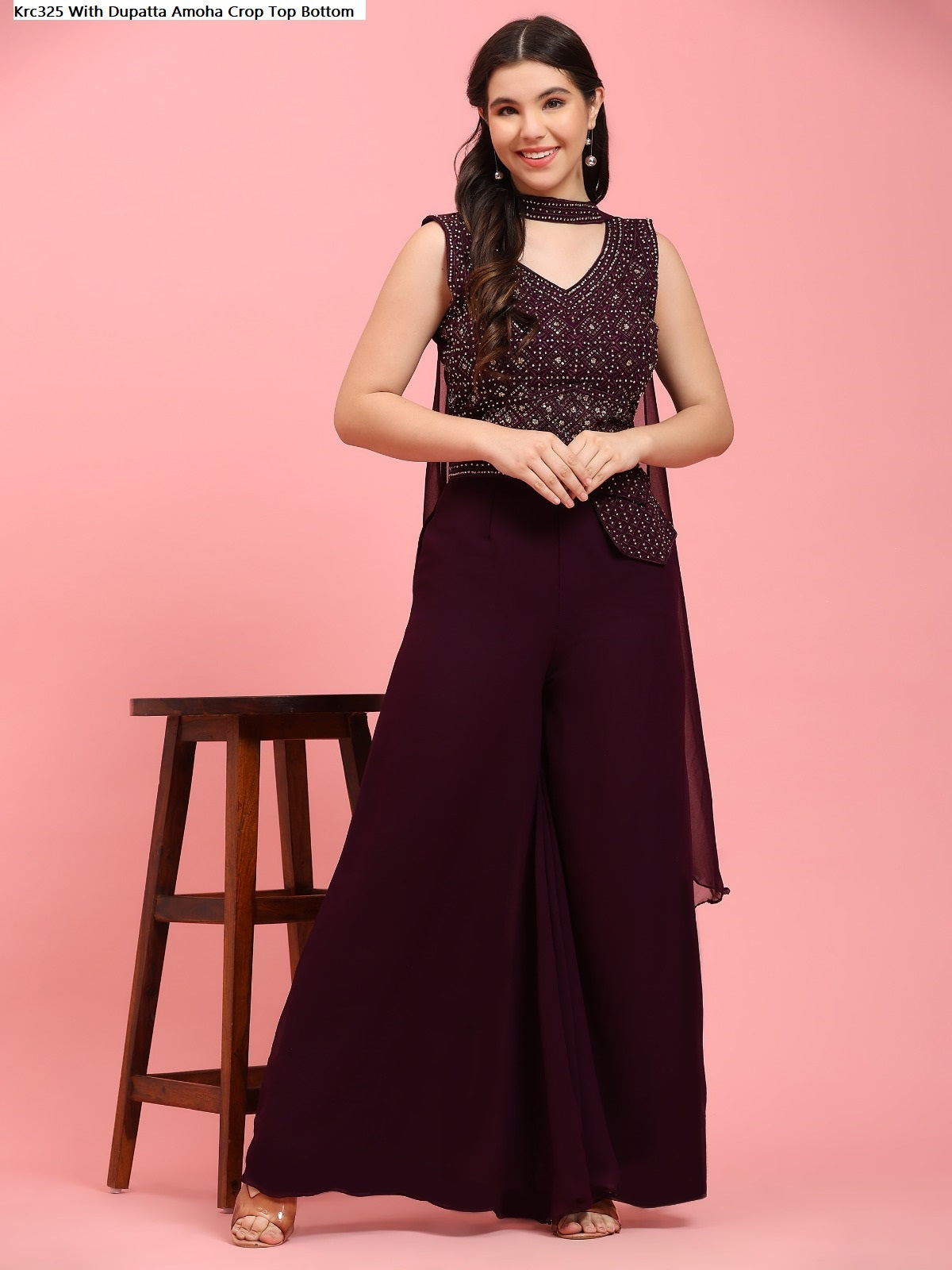 Krc325 With Dupatta Amoha Georgette Crop Top Bottom