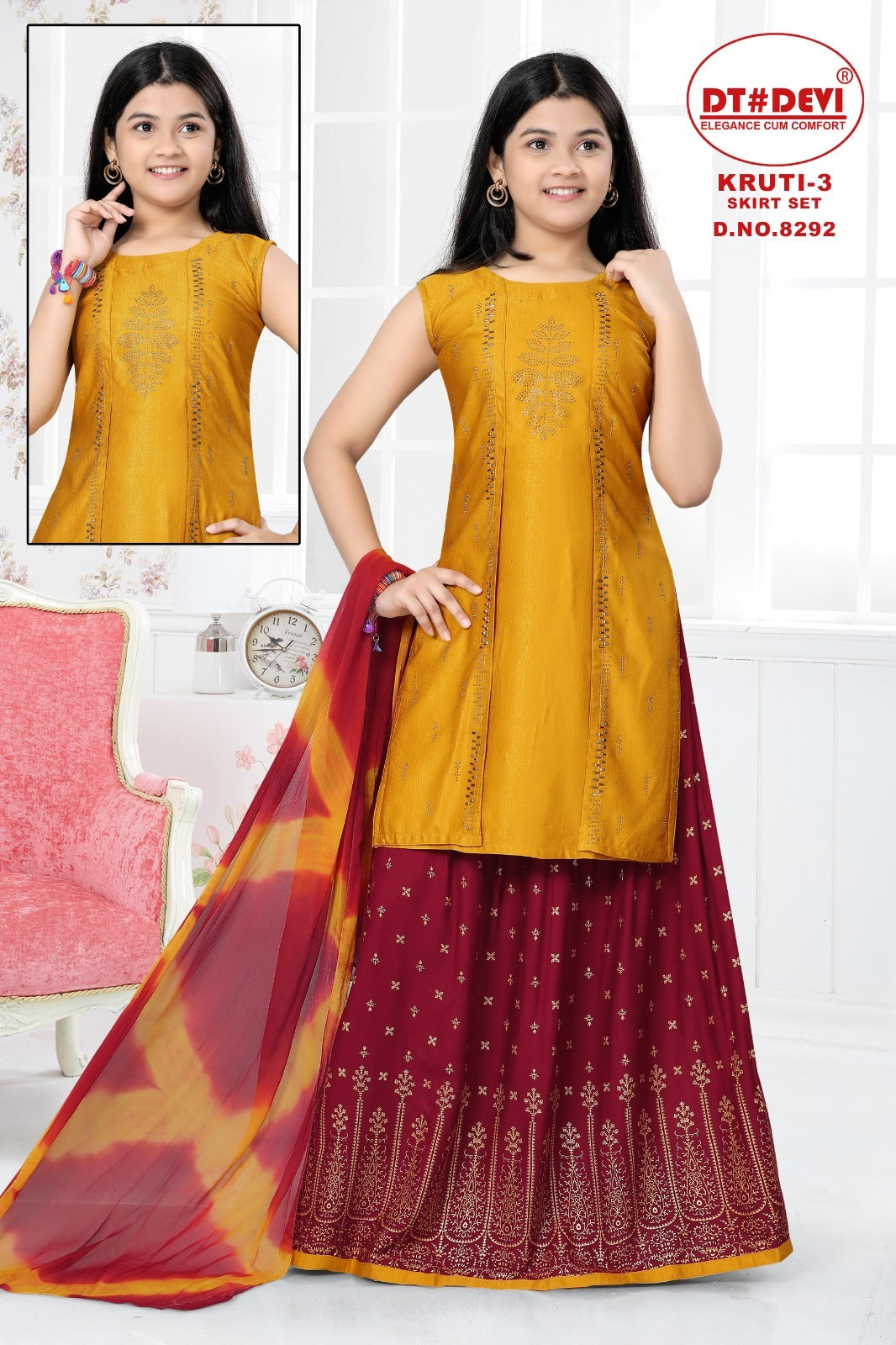 Kruti Vol 3-8292 Dt Devi Girls Readymade Skirt Style Suits