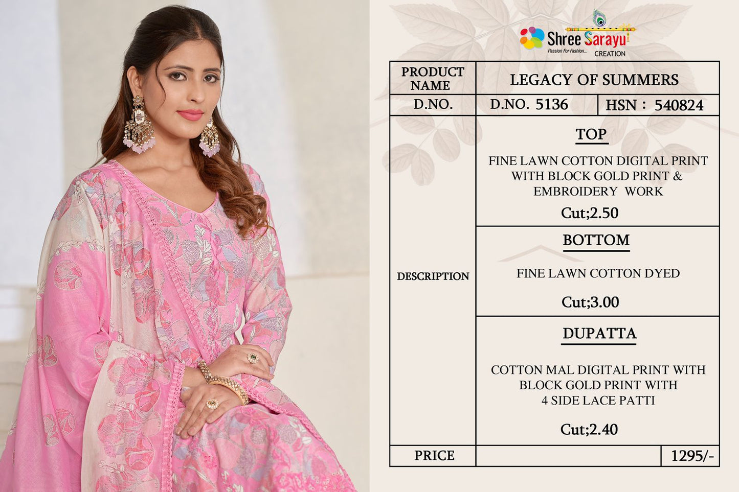 Legacy Of Summer Shree Sarayu Creation Lawn Cotton Pant Style Suits