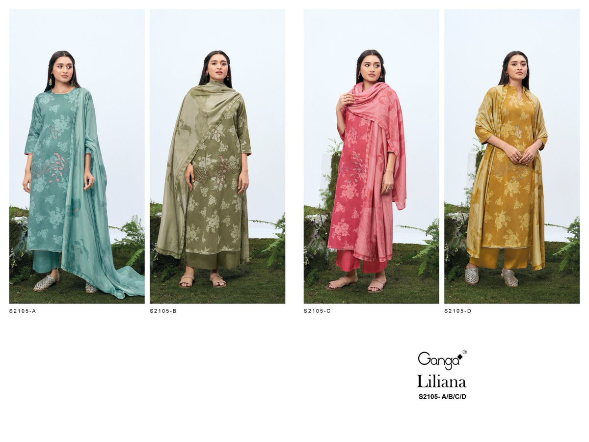 Liliana 2105 Ganga Cotton Silk Plazzo Style Suits