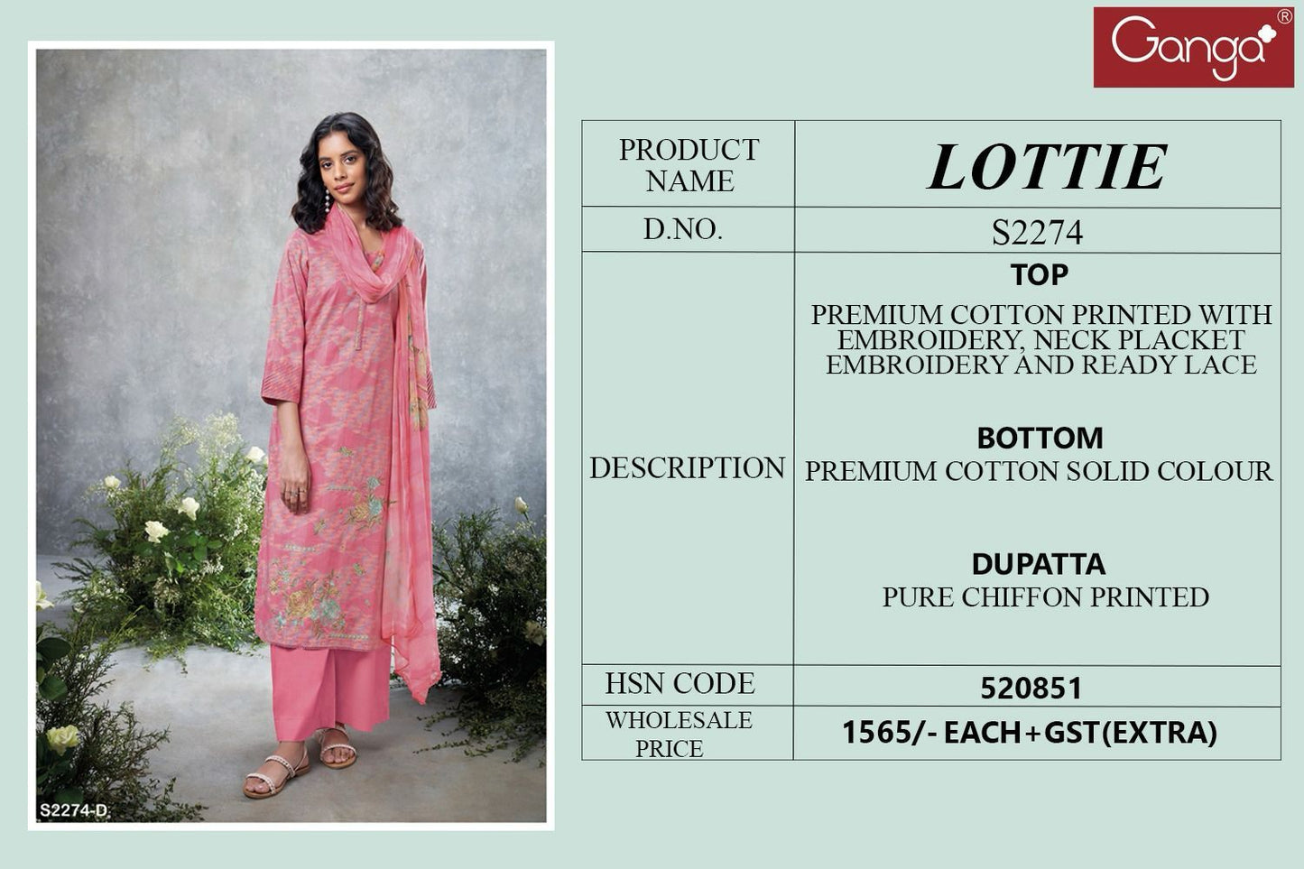 Lottie 2274 Ganga Cotton Plazzo Style Suits