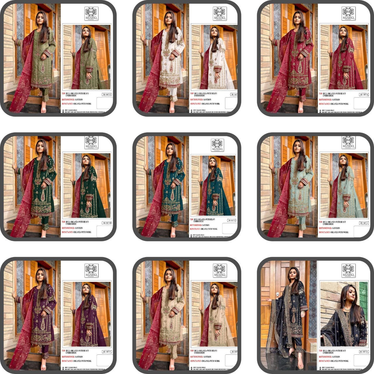 M 187 Mushq Organza Pakistani Salwar Suits