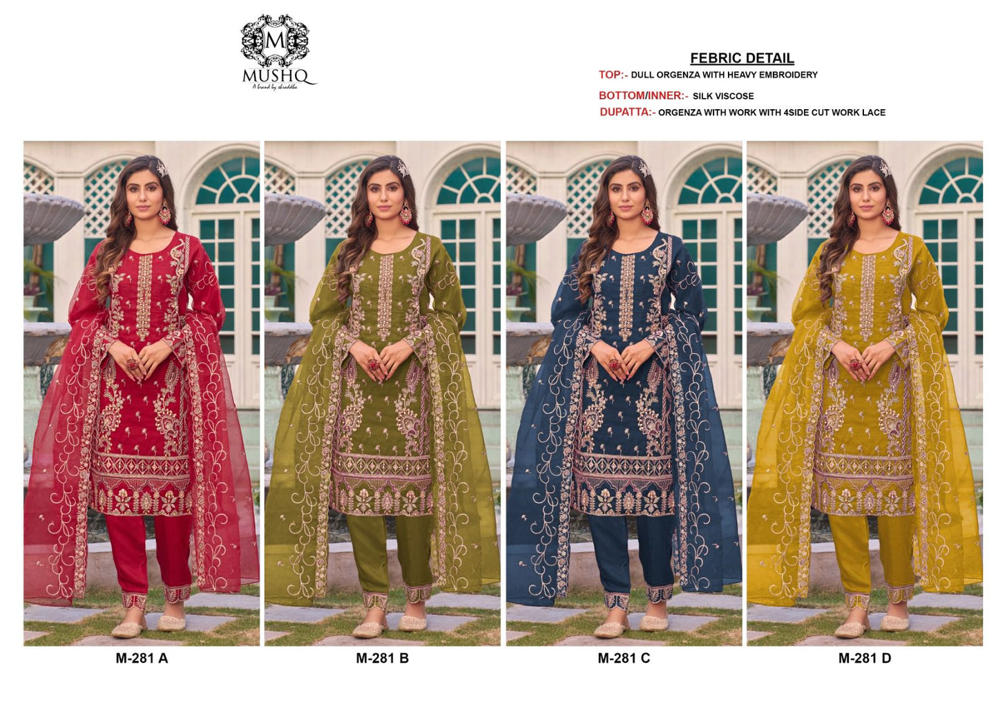 M 281 Mushq Organza Pakistani Salwar Suits
