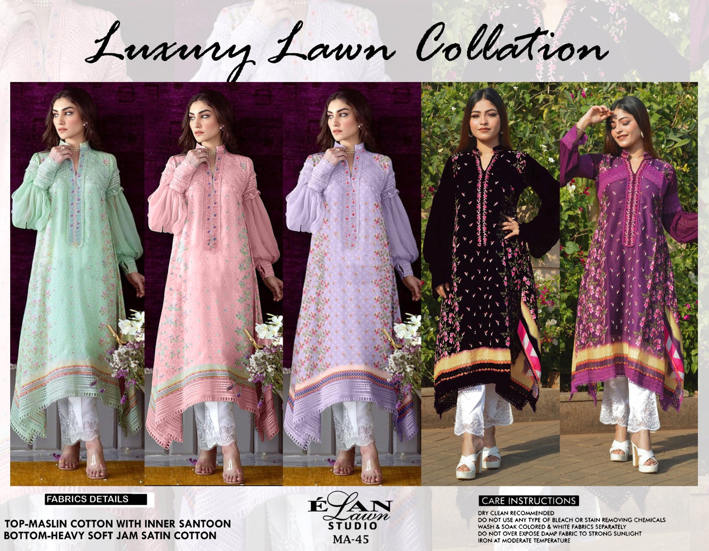 Ma 45 Elan Lawn Studio Muslin Kurti Pant Set
