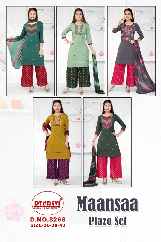 Maansaa-8268 Dt Devi Rayon Readymade Plazzo Style Suits