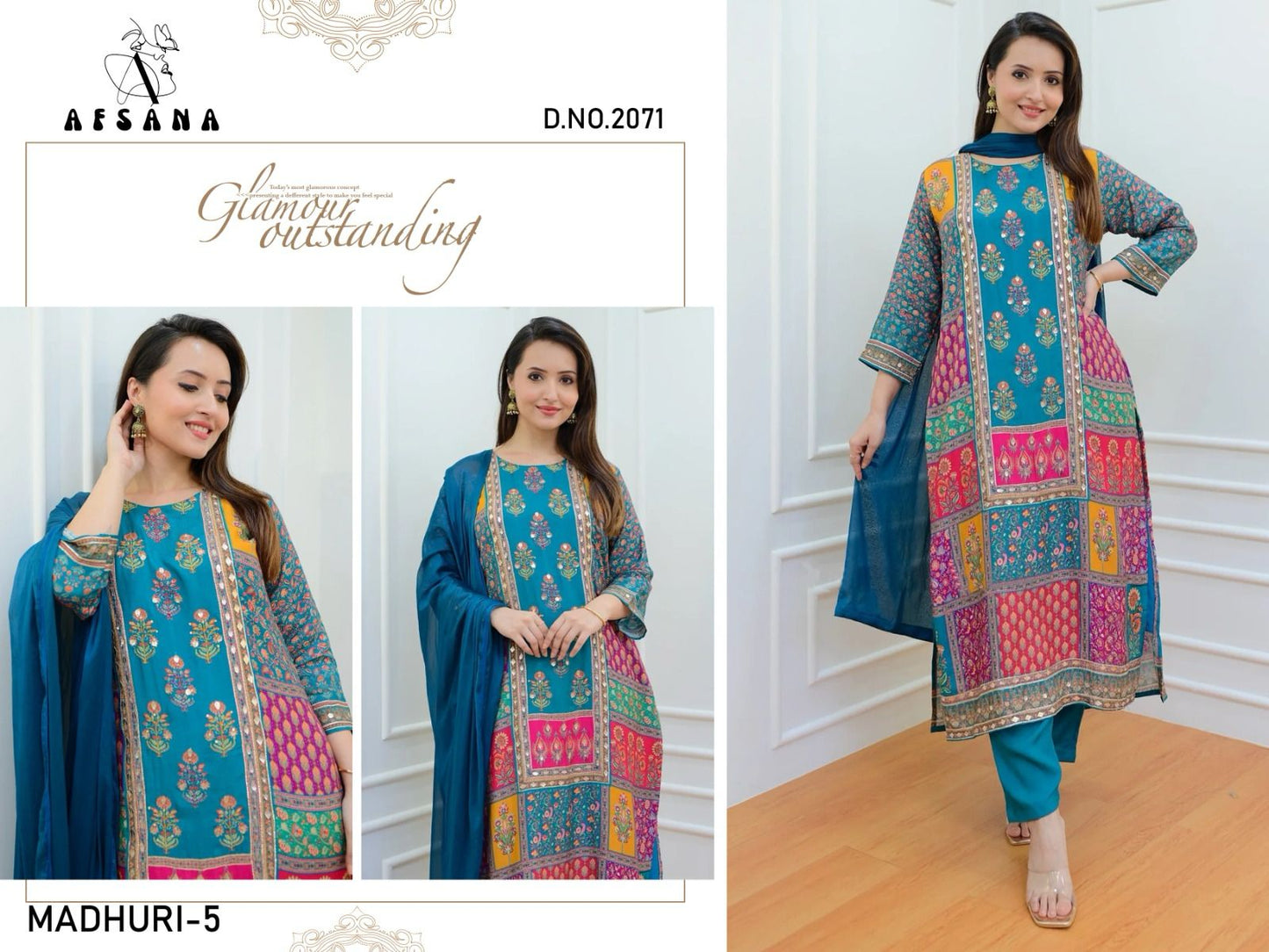 Madhuri-5 Afsana Muslin Readymade Pant Style Suits