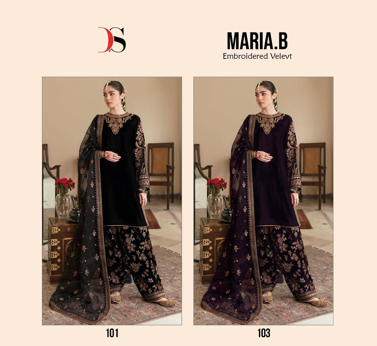 Maria B Embroidered 101-103 Deepsy Velvet Suits