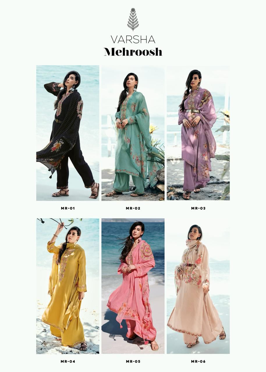 Mehroosh Varsha Fashions Viscose Organza Plazzo Style Suits