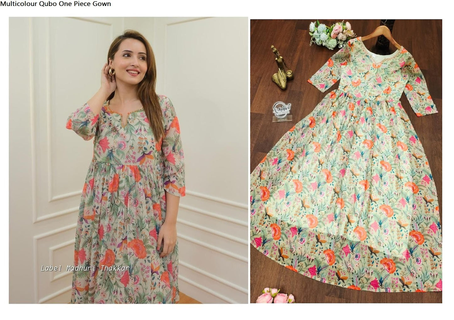 Multicolour Qubo Georgette One Piece Gown