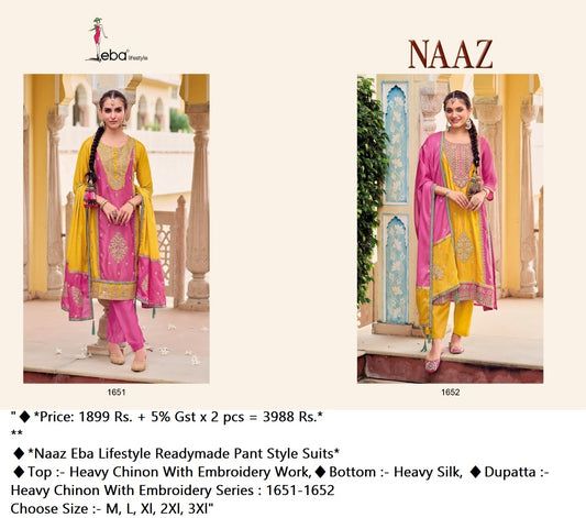 Naaz Eba Lifestyle Chinon Readymade Pant Style Suits