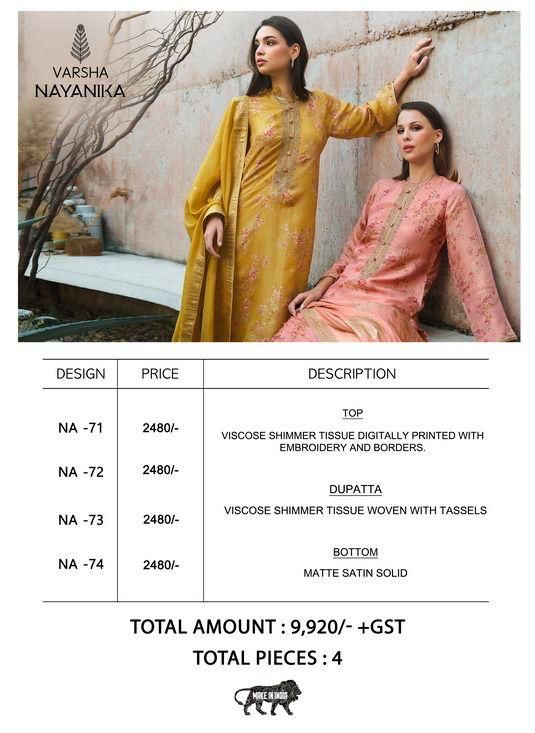 Nayanika Varsha Fashions Viscose Simmer Pant Style Suits