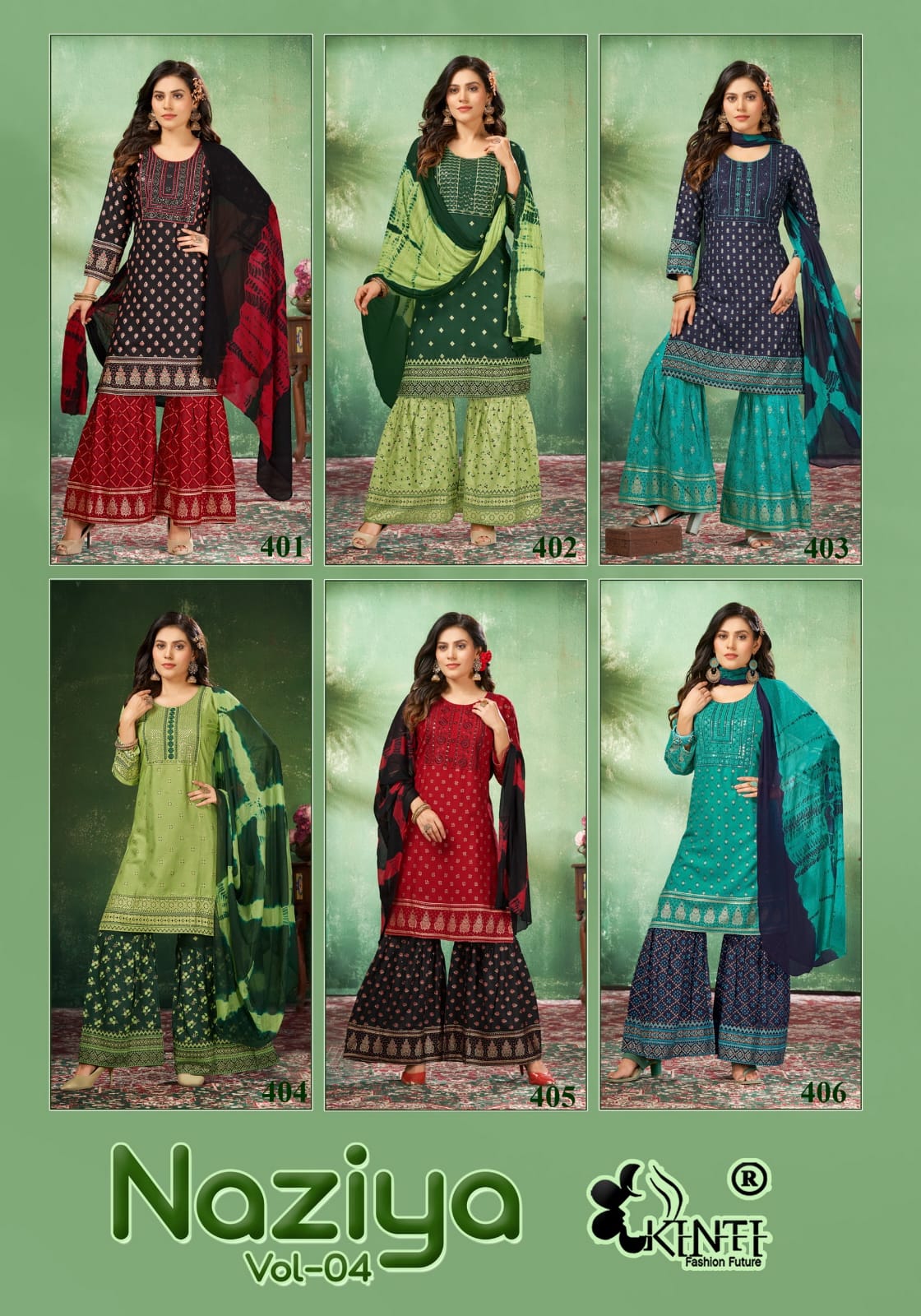 Naziya Vol 4 Kinti Rayon Readymade Sharara Suits