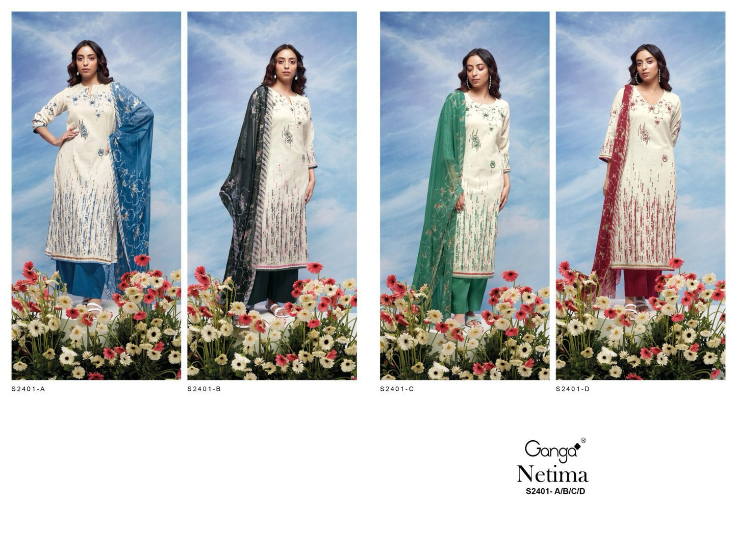 Netima 2401 Ganga Cotton Linen Plazzo Style Suits