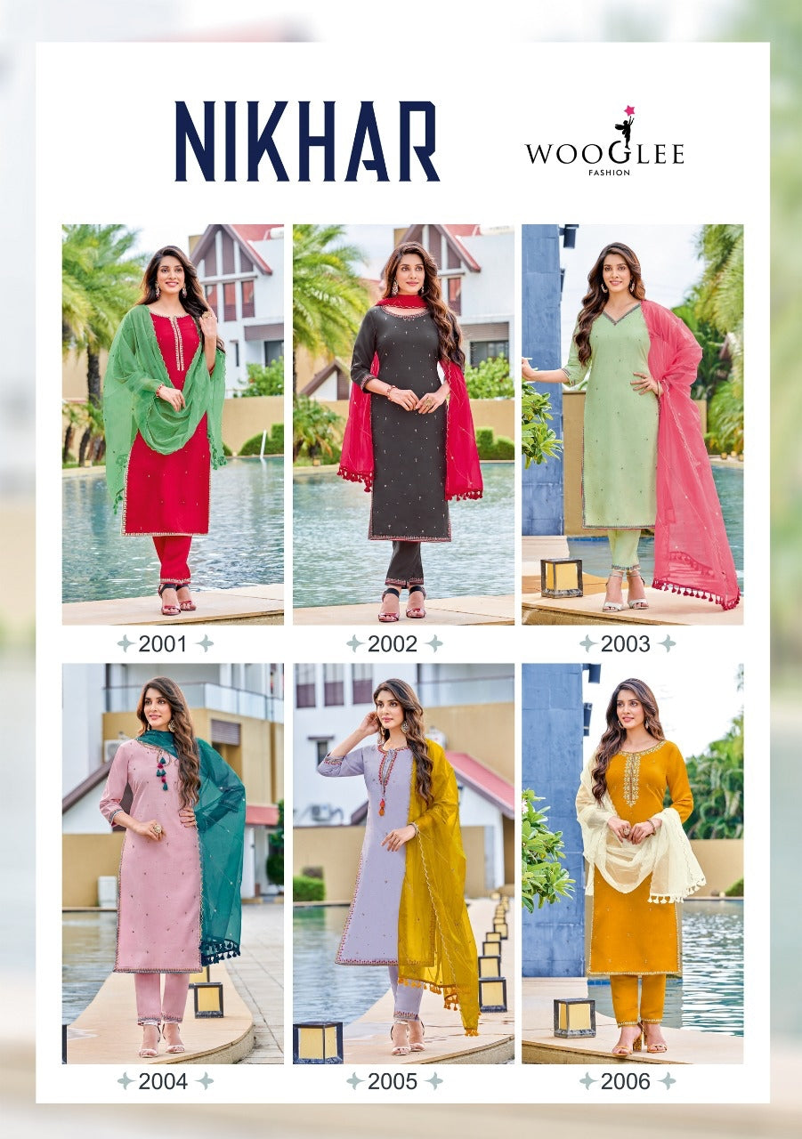 Nikhar Wooglee Viscose Silk Readymade Pant Style Suits