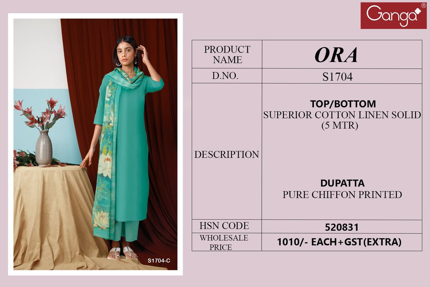 Ora-1704 Ganga Cotton Plazzo Style Suits