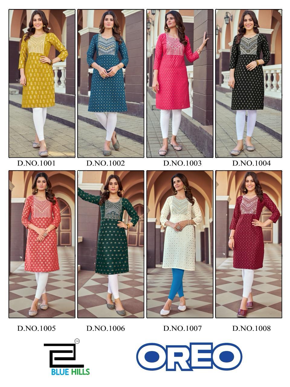 Oreo Blue Hills Rayon 14Kg Knee Length Kurtis