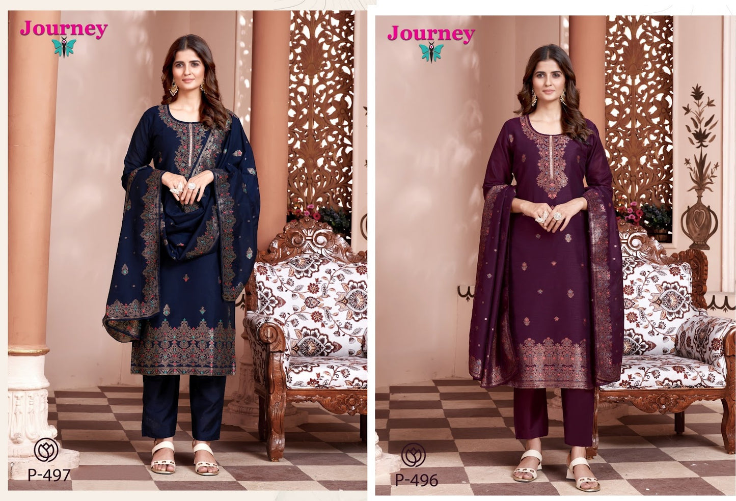 P 496 N 497 Journey Design Muslin Readymade Pant Style Suits