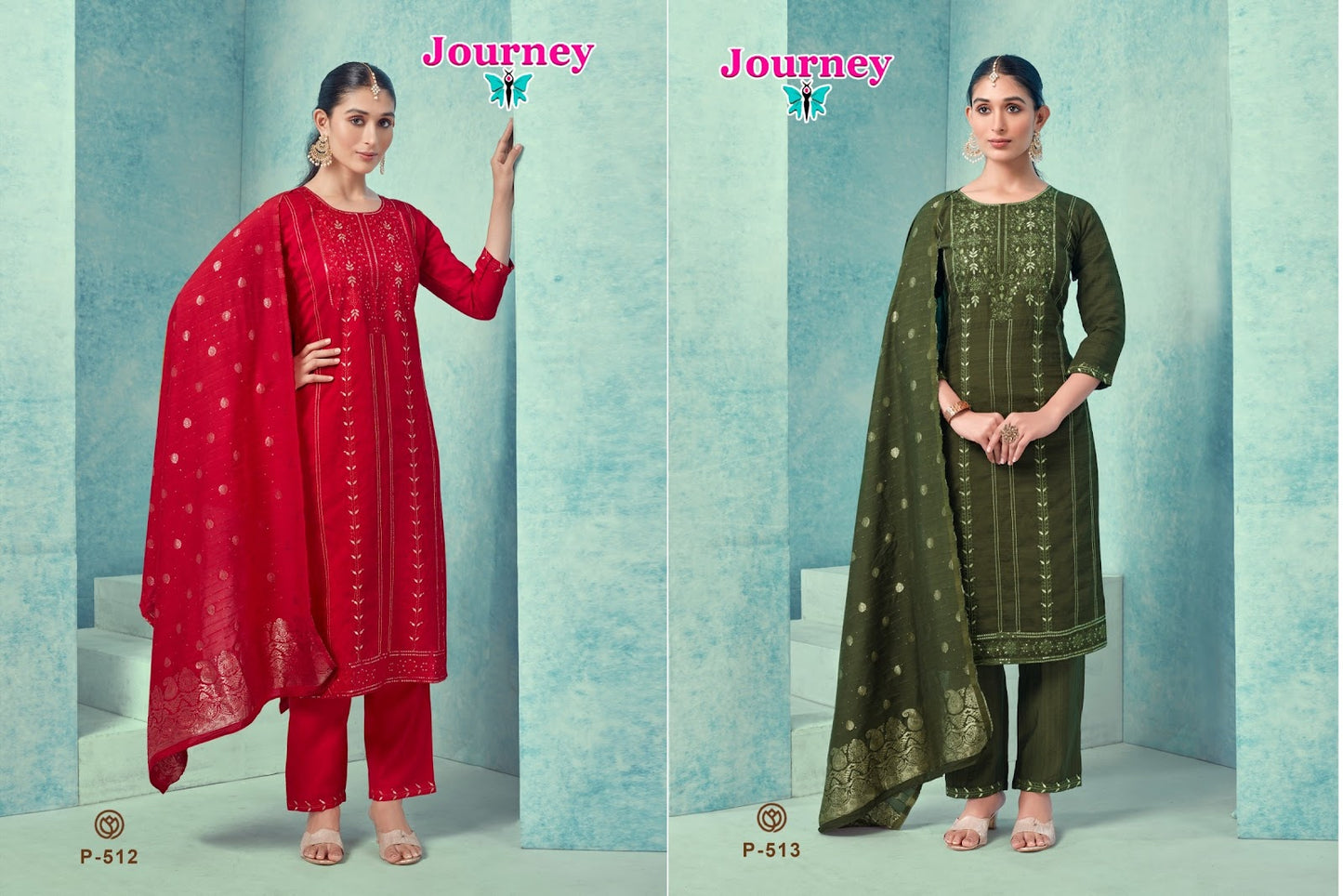 P 512-513 Journey Design Modal Chanderi Readymade Pant Style Suits