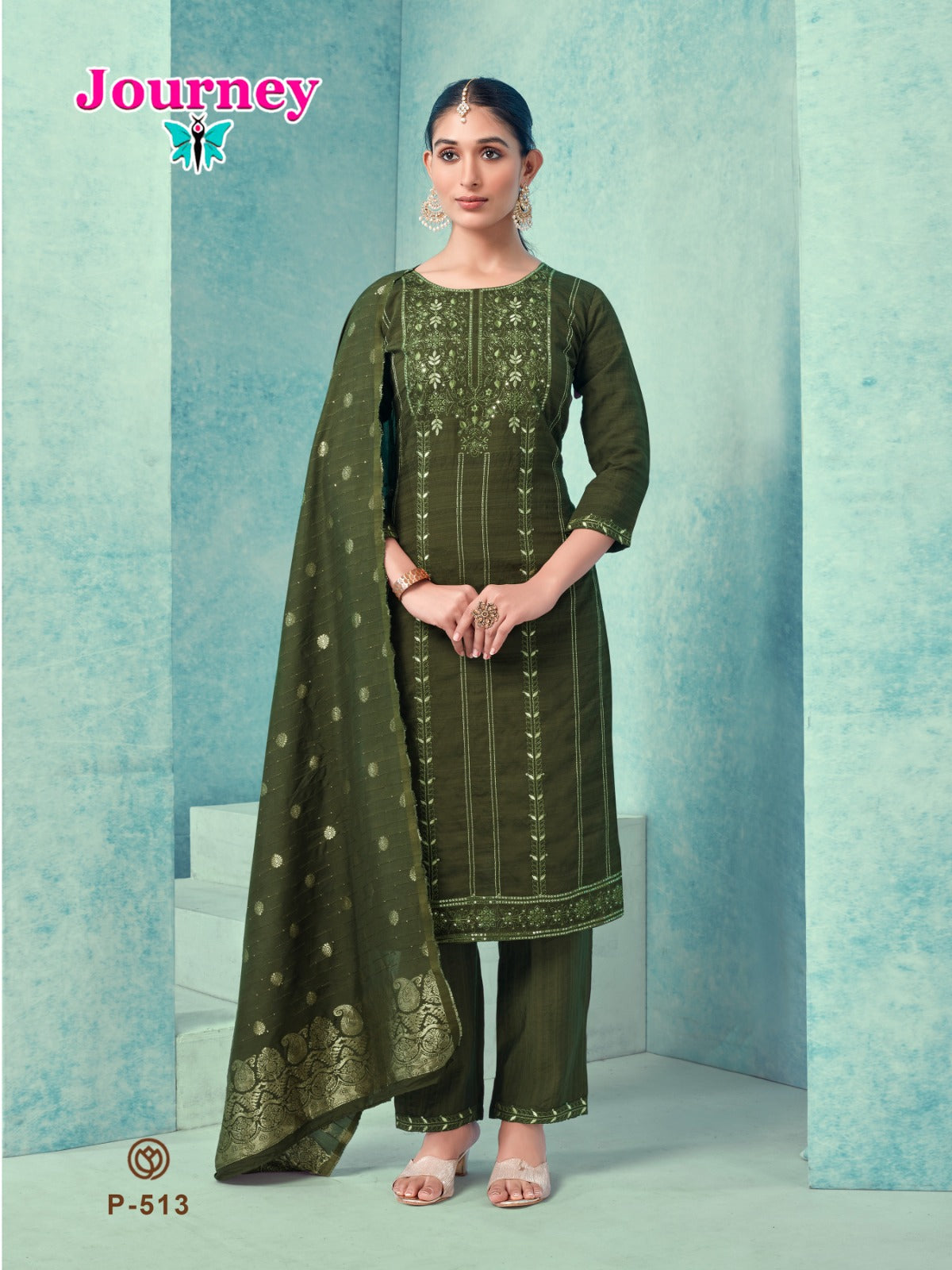 P 512-513 Journey Design Modal Chanderi Readymade Pant Style Suits
