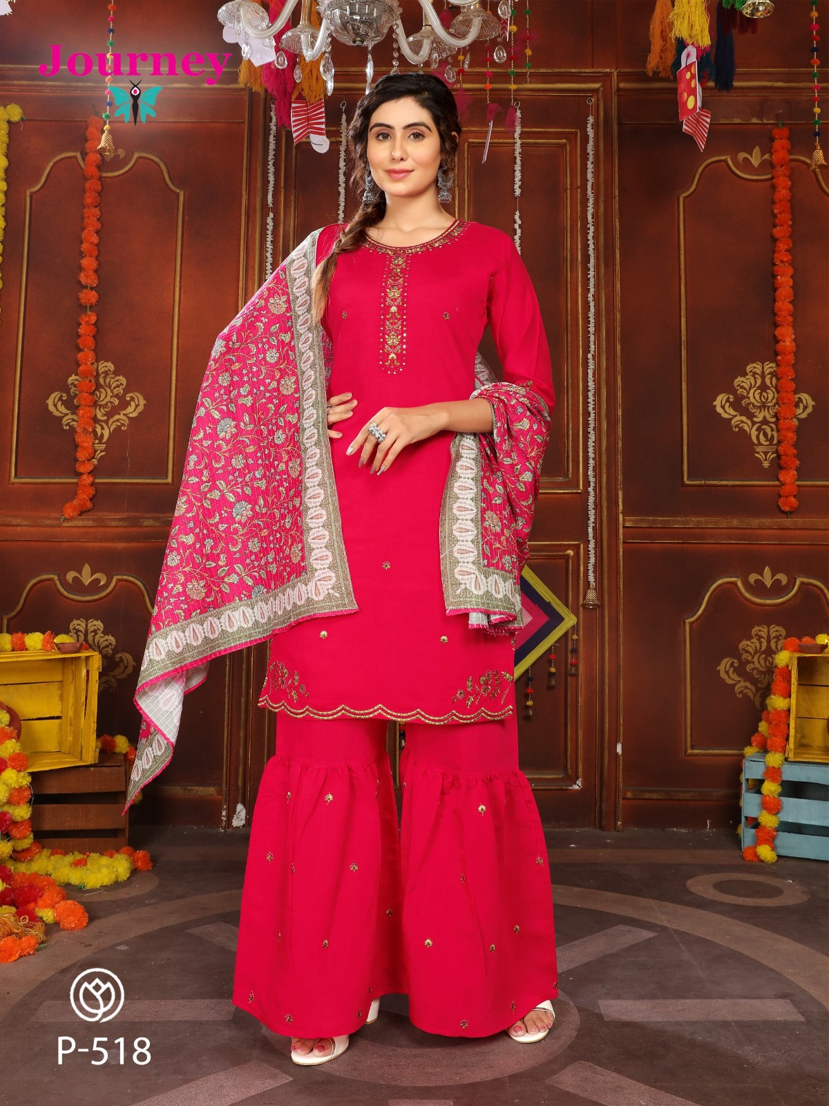 P 517-518 Journey Design Modal Chanderi Readymade Sharara Suits