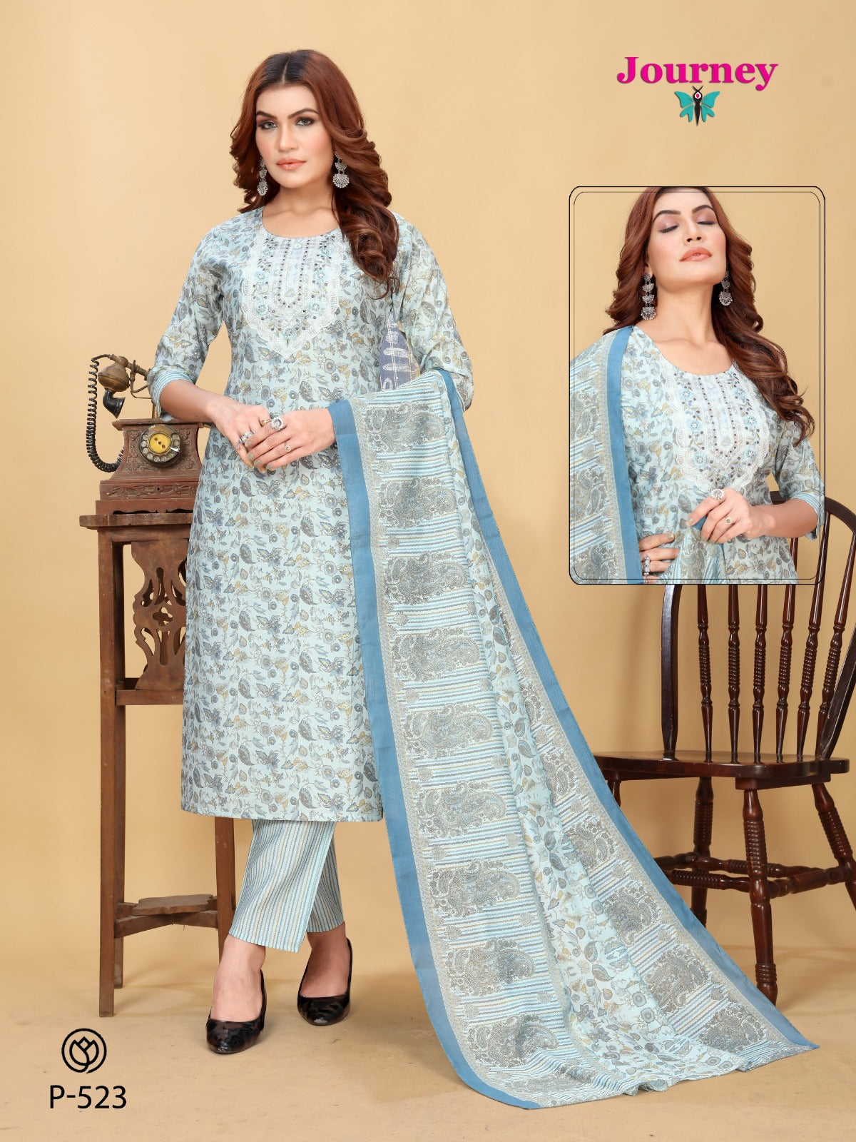 P 523-524 Journey Design Modal Chanderi Readymade Pant Style Suits