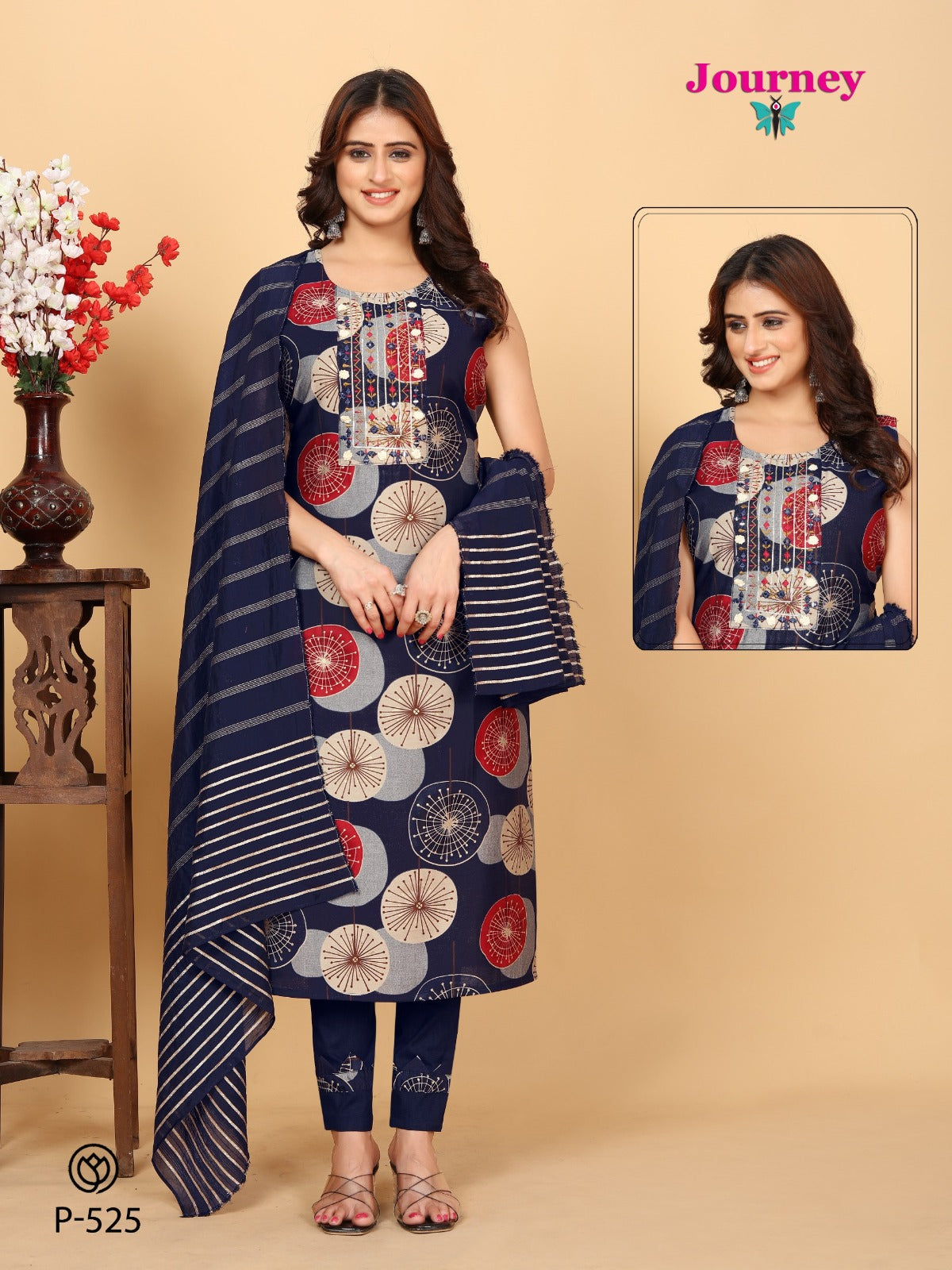 P 525-526 Journey Design Modal Chanderi Readymade Pant Style Suits